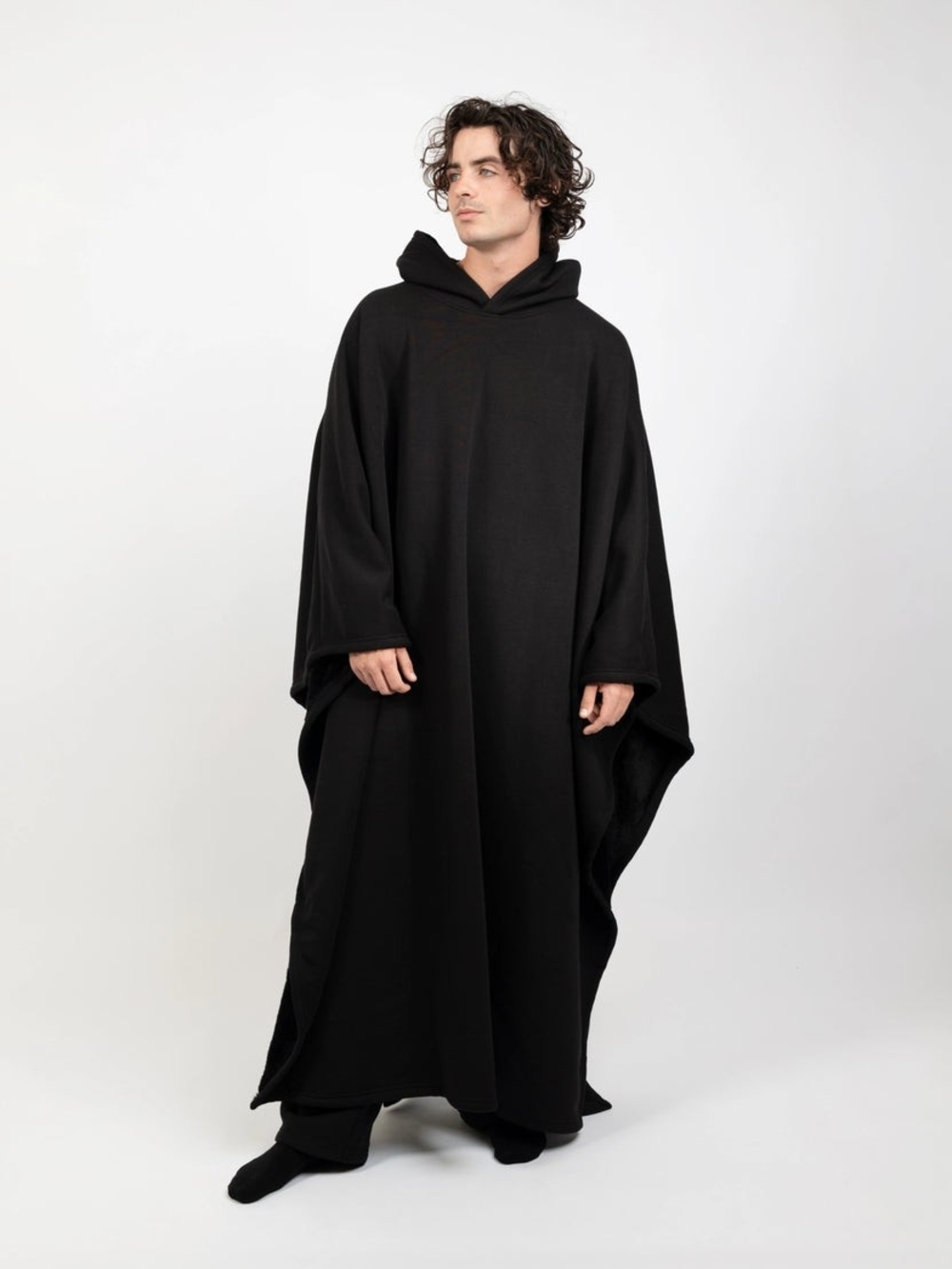 Black Oversized Hooded Poncho Sweatshirt - Men's